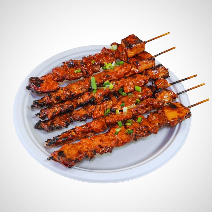 Six pork BBQ skewers